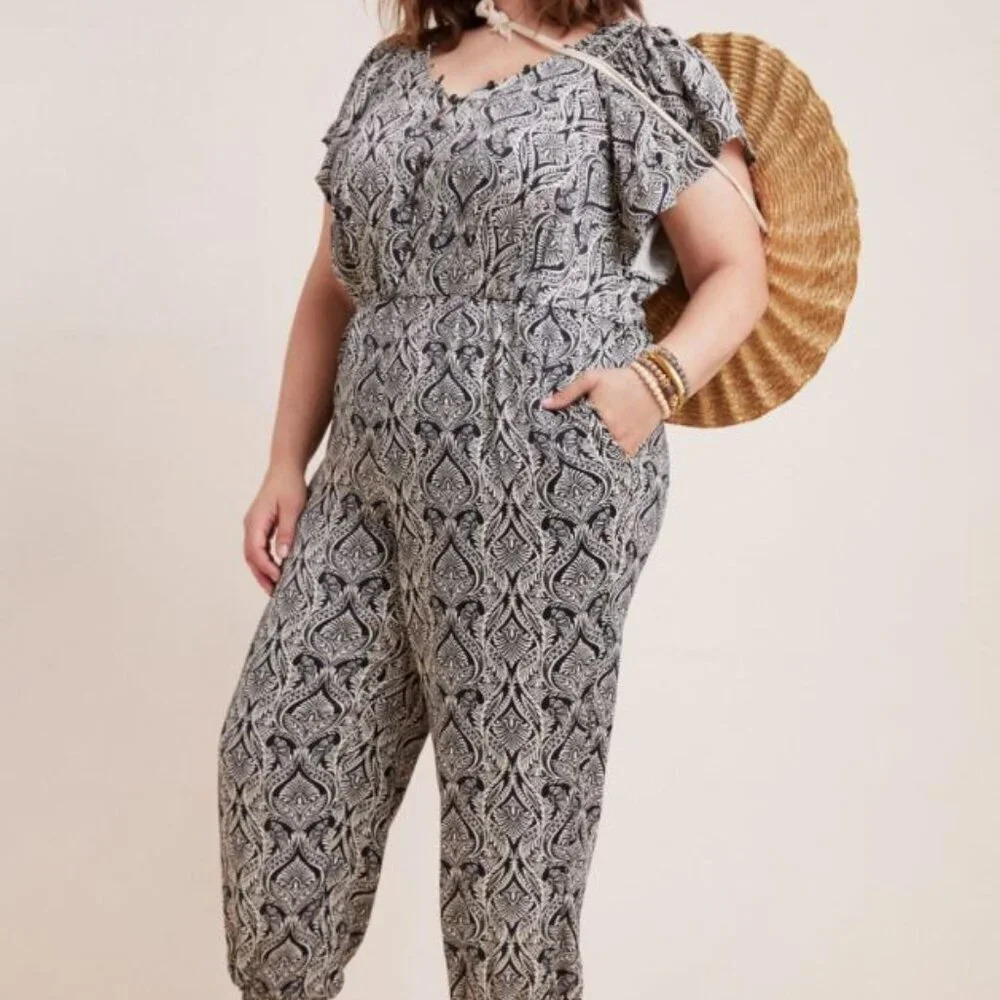 Anthropologie Black and White Patterned Jumpsuit